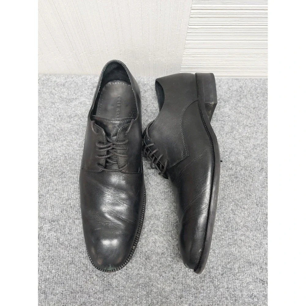Cole Haan Men Dress Shoes 12M Black Lace Up Round Toe Comfort Logo Formal Wear
